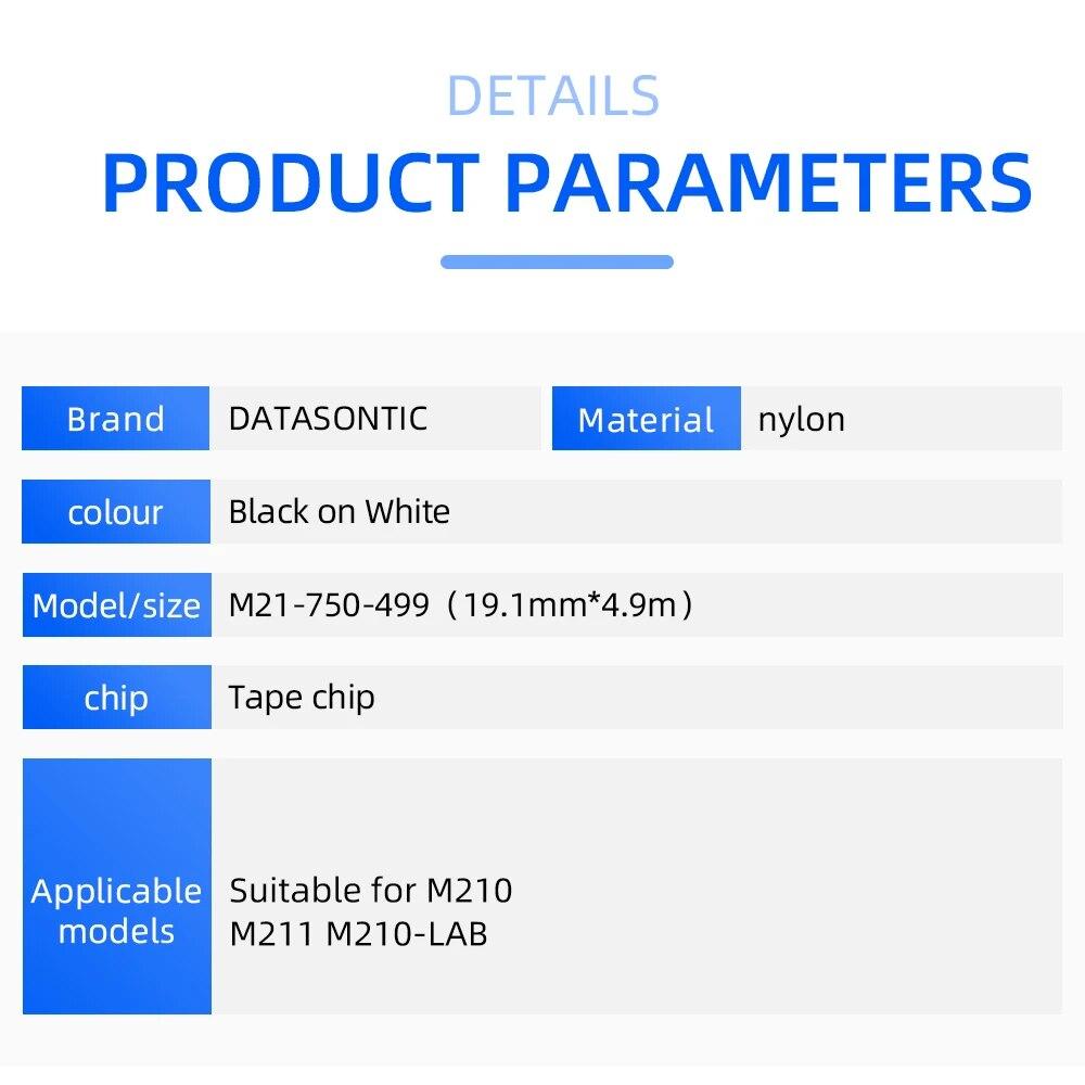 Совместимая этикеточная лента M21-750-499, нейлоновый материал для этикетировочной машины M210 M211 M210-LAB, 19,1 мм, черно-белая этикетка-наклейка
