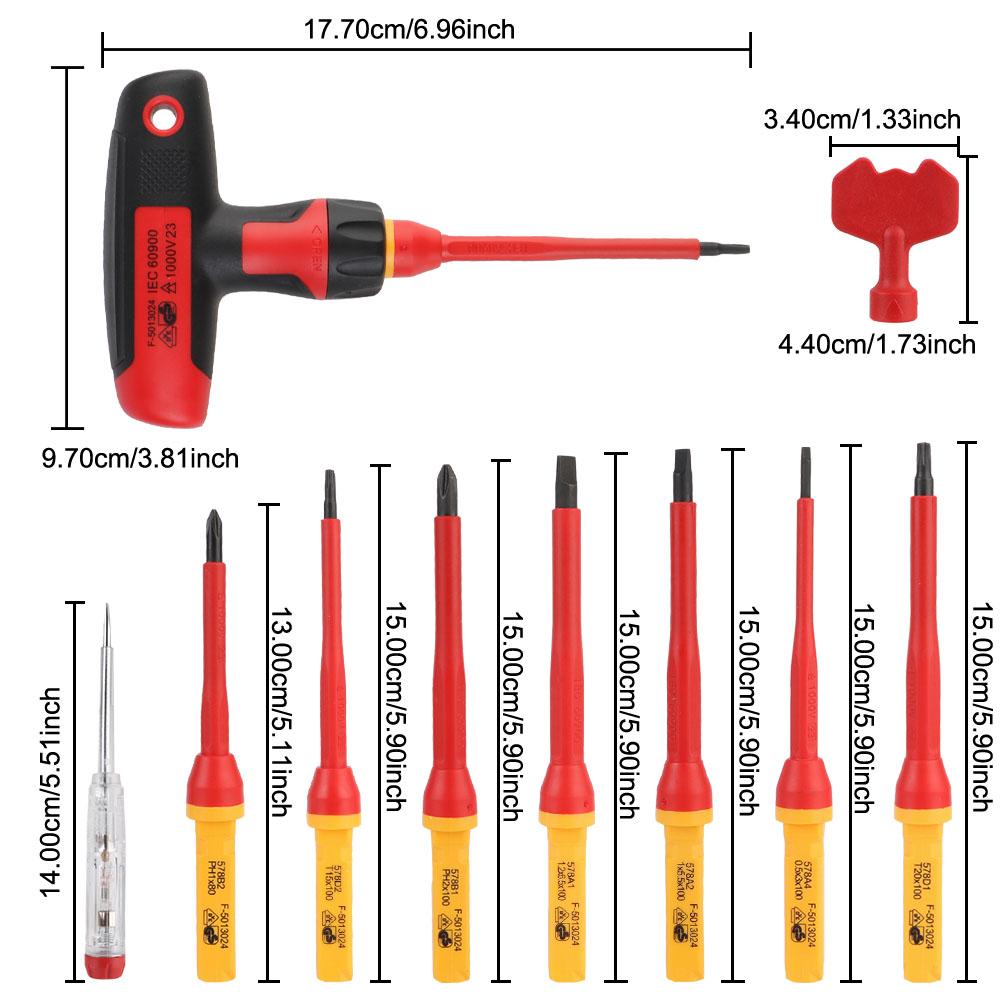 1000V with Phillips Slotted Torx Bits Electronic Insulated CR-V Magnetic Tip T-shaped Screwdriver Kits