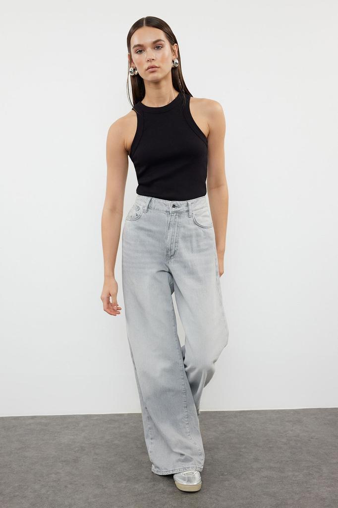 Women's Fashion Black Halter Neck Fitted Regular Length Ribbed Flexible Knitted Undershirt