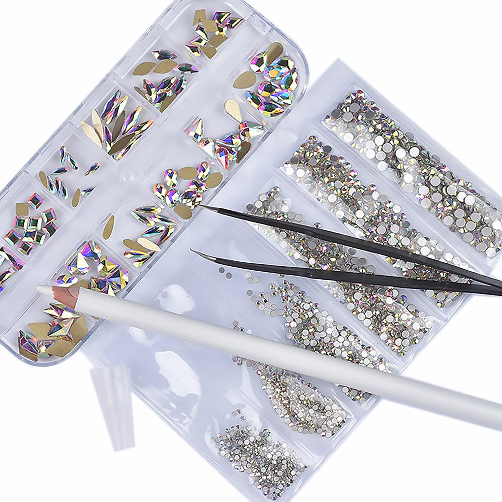Неправильные круглые сверла коробка набор смешивание цветных стразов пинцет ручка для сбора DIY маникюрные художественные инструменты