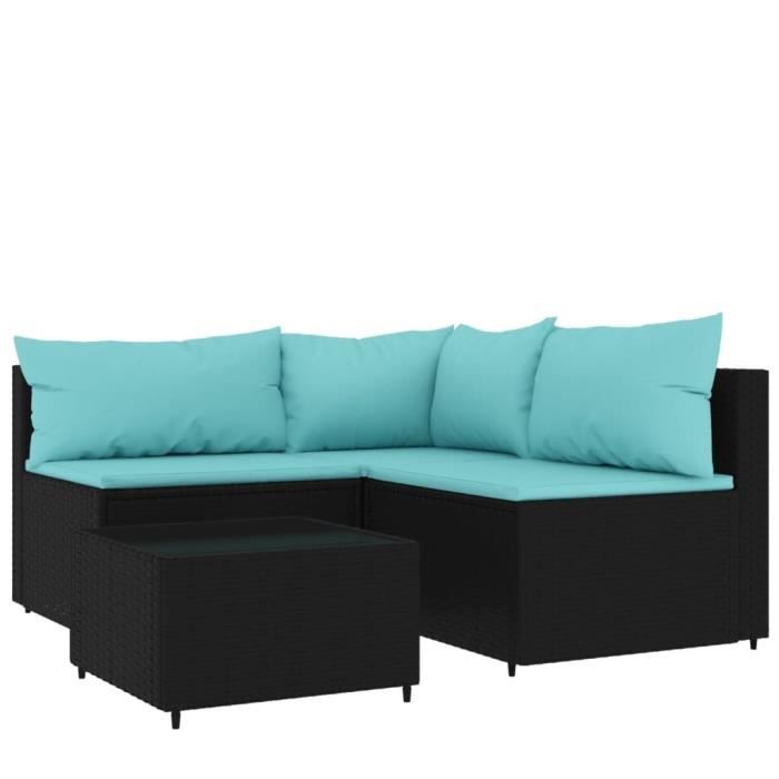 VidaXL Garden Lounge Set 4 Pcs with Cushions Black Wicker 319797