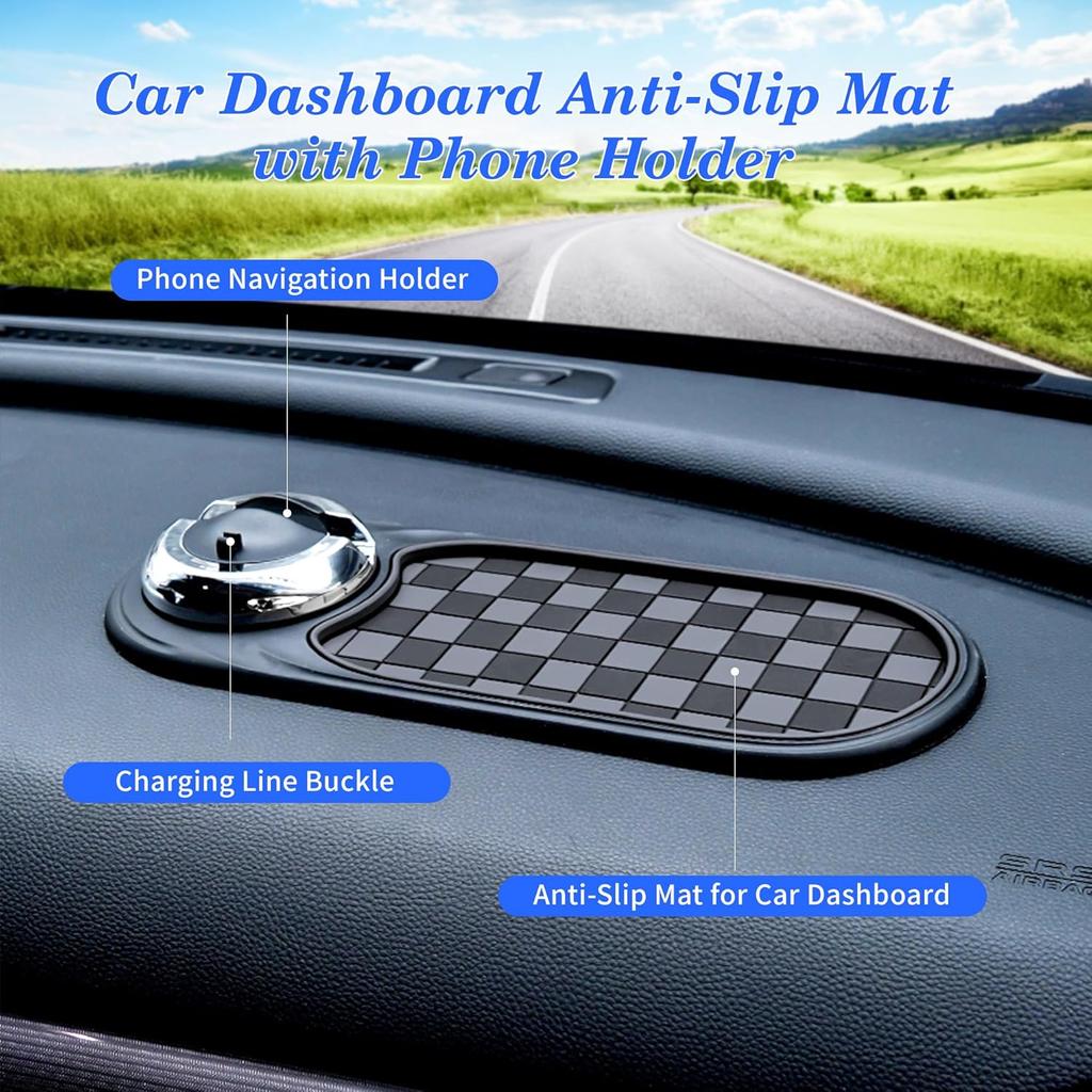 Universal Anti-Slip Car Dashboard Mat With 360° Rotating Phone Holder – Multi-Functional Organizer Pad For Phones, Sunglasses, Keys, And Daily