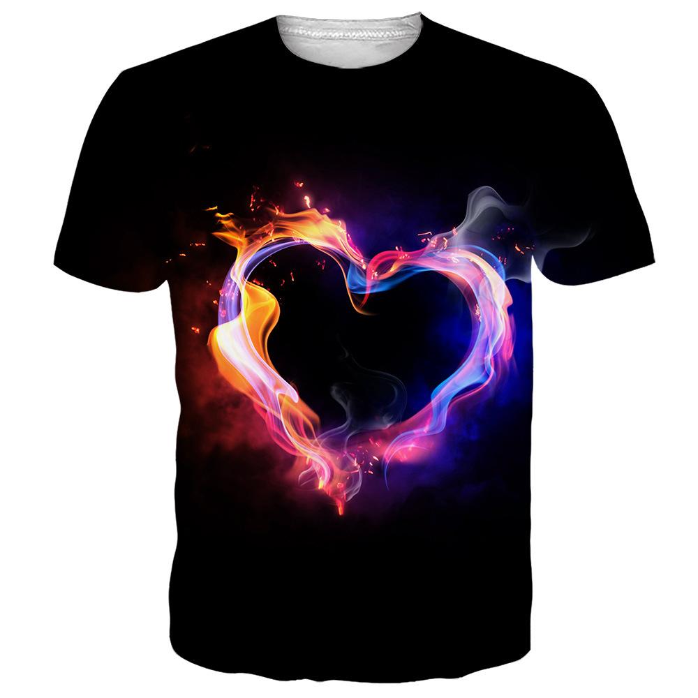 Летняя мужская футболка с 3D-цифровой печатью, повседневная футболка на День святого Валентина с надписью «Любовь в 3D»