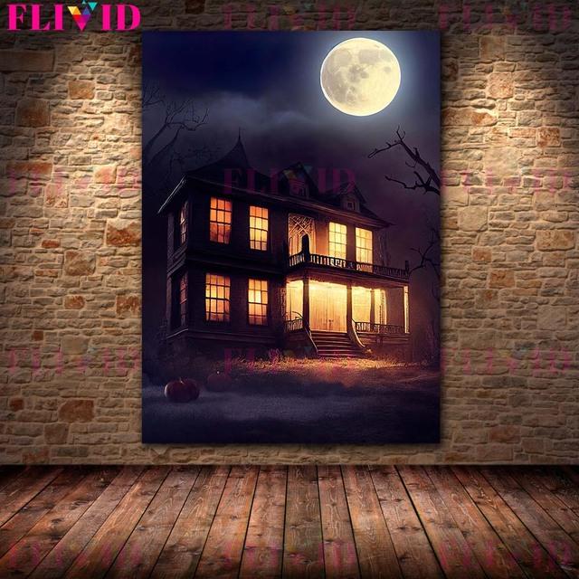 Хэллоуин Тыква Арт Принт Скелет Монстр и Призрак Стена Искусства Картина Маслом Готический Темный Языческий Плакат