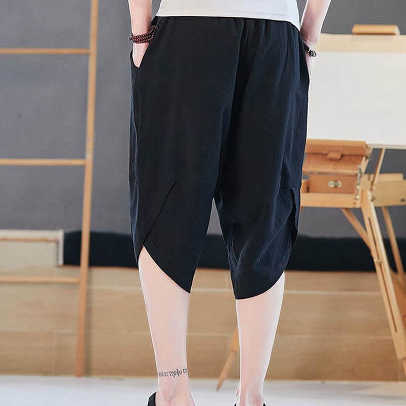 Мужские летние дышащие прохладные мягкие пот-поглощающие повседневные шорты Свободные шаровары большого размера с широкими штанинами однотонные укороченные брюки