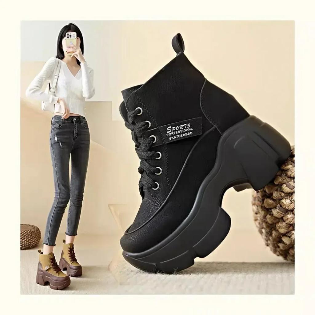 Fashion Women's Round Lace-up Boots High Quality Winter Shoes Mixed Color Short Barrel Thick Sole Recommended Larger