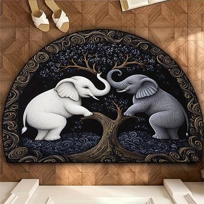 1 шт. Полукруглый приветственный коврик с принтом двухголового слона, нескользящий, для улицы, патио, крыльца, кухни, ванной комнаты, прихожей, напольный коврик