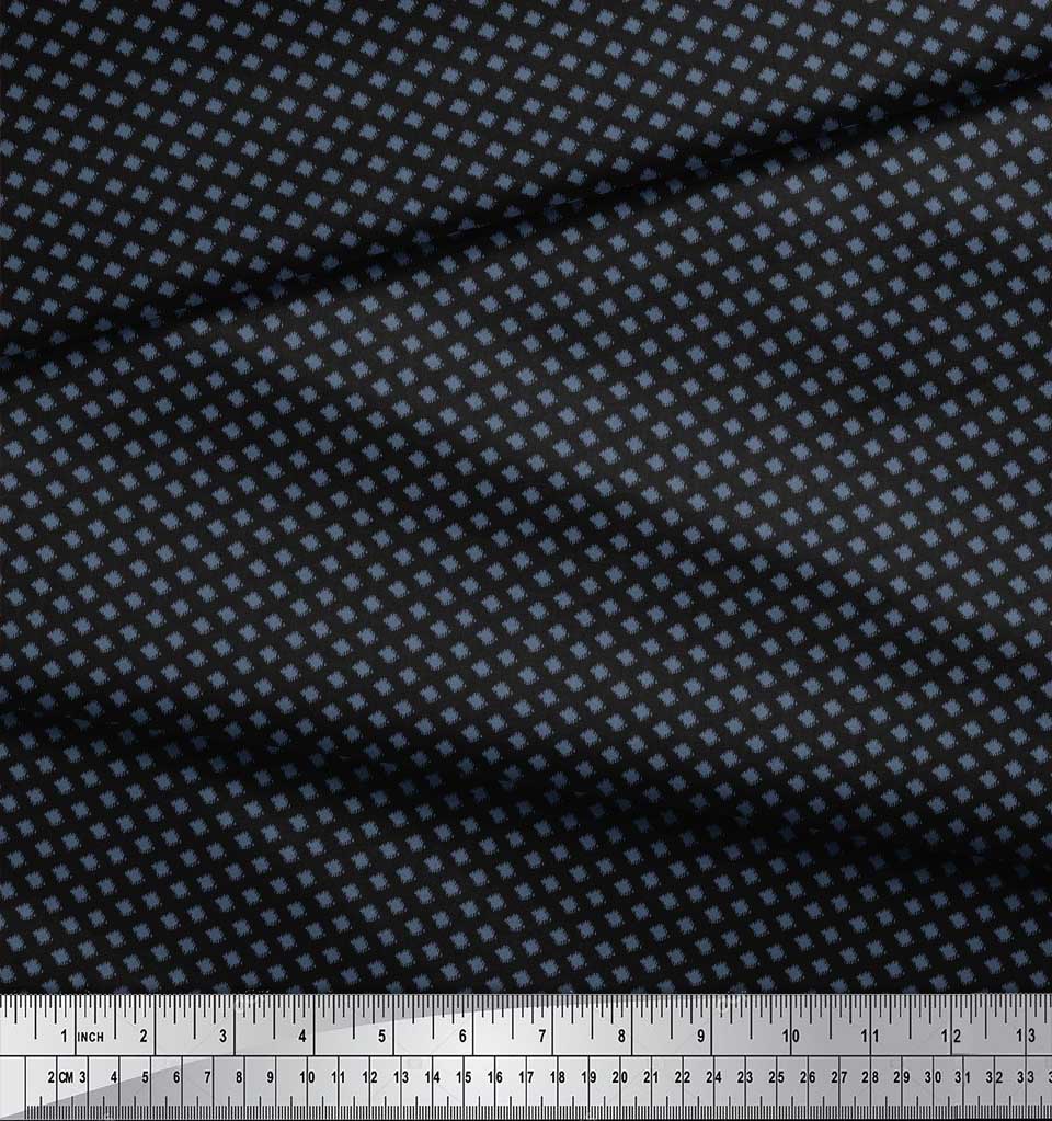 Soimoi Black Poly Crepe Fabric Dot Ikat Print Fabric by the Metre 42 Inch