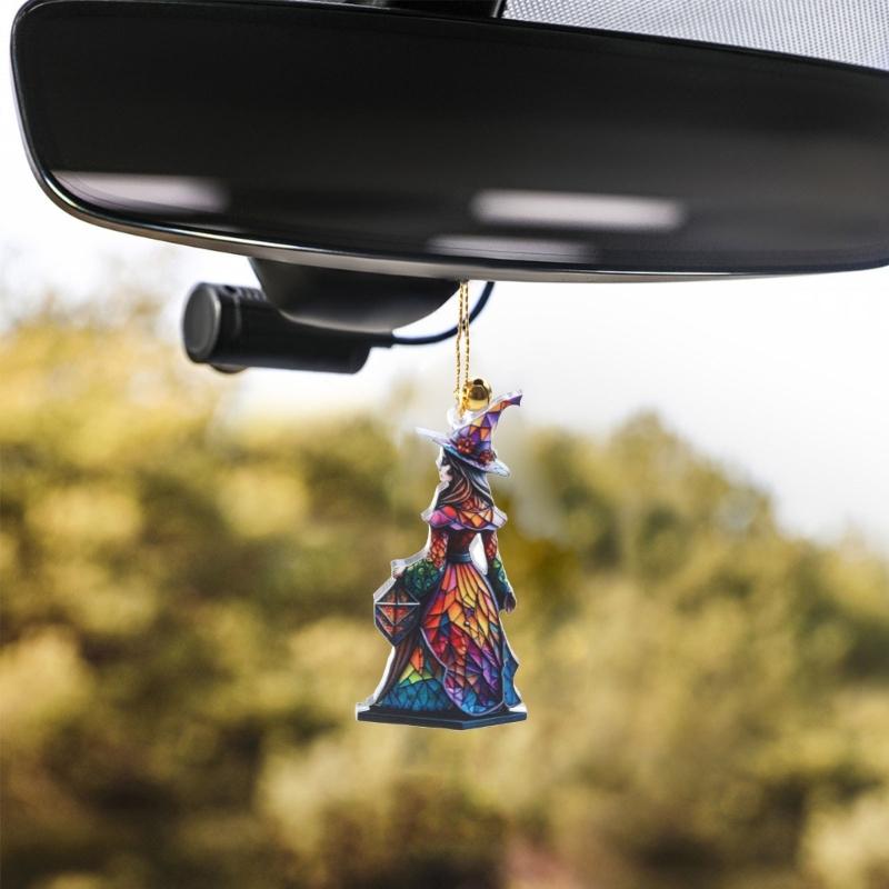 Car Mirror Hanging Accessories Halloween Witch Ornament Rearview Mirror Ornament Car Pendant Auto Interior Decoration