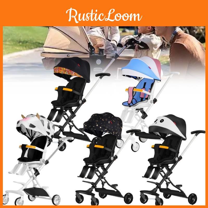 Cow Star Pattern Print Four Wheeled Baby Stroller Foldable Convertible Seat