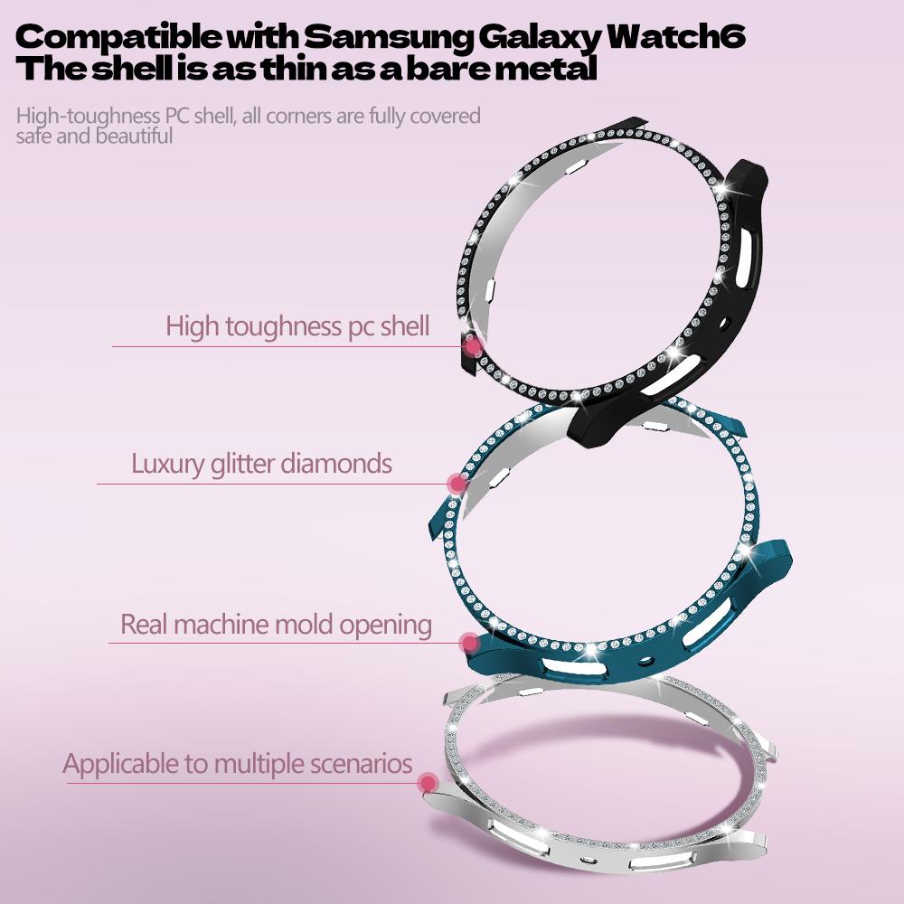 Защитный чехол для Samsung Galaxy Watch 6, 40 мм, 44 мм, чехол для часов ПК, однорядный, инкрустированный бриллиантами, противоударный чехол