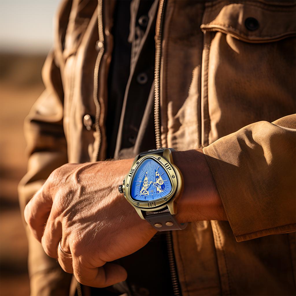 New Stylish Triangle Men's Mechanical Watch Casual Bronze Retro Automatic Mechanical Watch