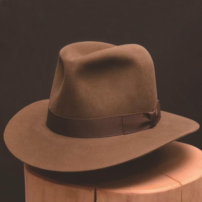 Hot-selling wool hat, fashionable wear solid color felt hat, bow webbing decorative pure wool top hat soft