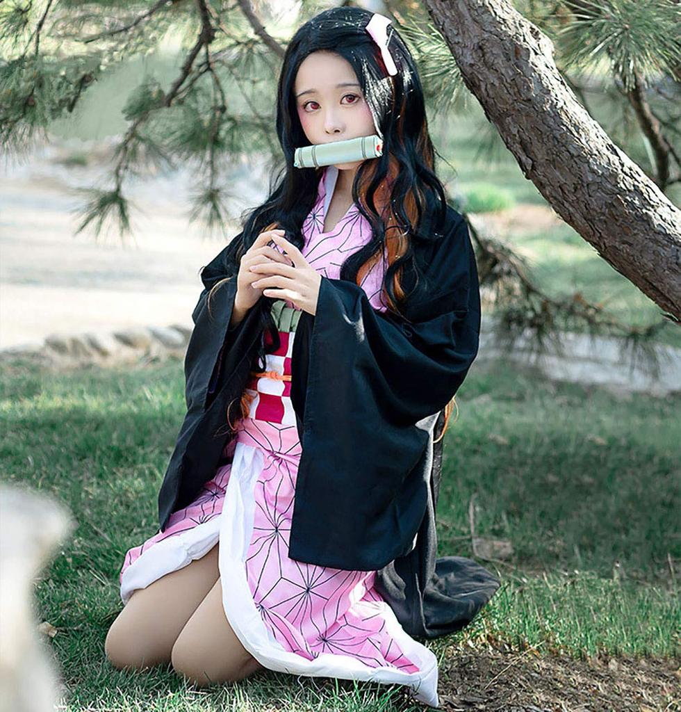 Костюм для косплея Милки Тайм Незуко (Включает парик), Взрослый, Камадо, Незуко, Хэллоуин, Набор из 8 предметов