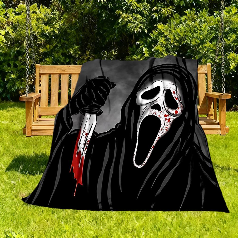 1 шт. Плед Фланелевый с Принтом Ghostface Scream для Улицы - Легкий Мягкий Теплый Всесезонный Плед с HD Печатью для Дивана, Кровати, Путешествий, Кемпинга 038