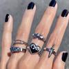 iF ME Punk Vintage Silver Color Poker Billiards Ring Set for Women Gothic Heart Anillos Hip Hop Y2k Korean Fashion Male Gift Jewelry