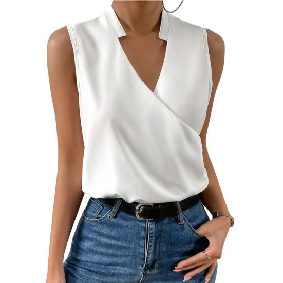Летний жилет без рукавов с v-образным вырезом и воротником-стойкой, тонкая женская летняя однотонная свободная футболка, уличная одежда