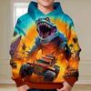 Spring Autumn Boys Hoodie Pullover 3D Dinosaur Print Fashion Street Dazzling Cool Kids Clothing Casual Long Sleeve Hoodies Tops