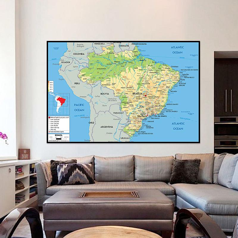English Map Brazil Map Geographic Map Canvas Painting Living Room Home Decoration Children School Supplies