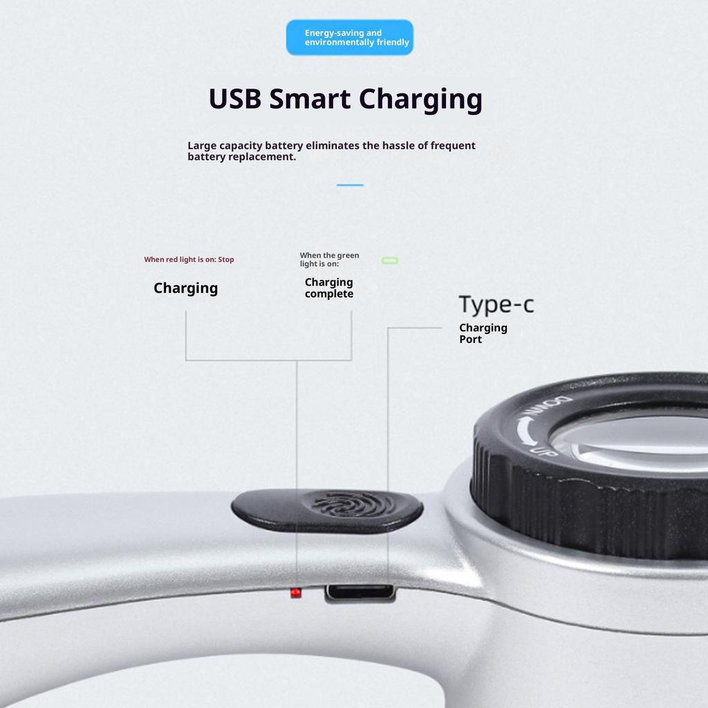 Handheld 30x Magnification Tool 4 Color Adjustable LED Light Rechargeable Battery Ergonomic Design For Detailed Item Authentication