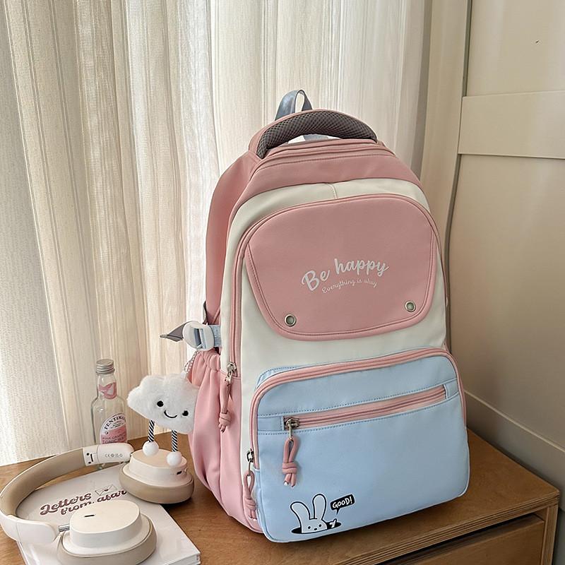 Nylon Lightweight Letter Backpack With Colorblock Design For Unisex Daily Use