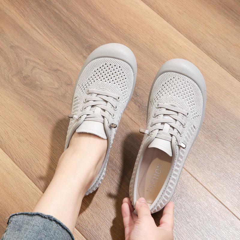 Весенне-летние вязаные ультралегкие сандалии с мягкой подошвой, нескользящие, дышащие, одинарные туфли, сетчатые, для ходьбы, для пожилых, с полыми женскими сандалиями