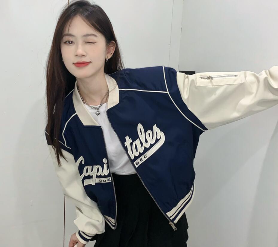 Harajuku Fashion Cropped Baseball Jacket Women Oversized Zipper Korean Streetwear Short Varsity Jackets Y2k Bomber Coat