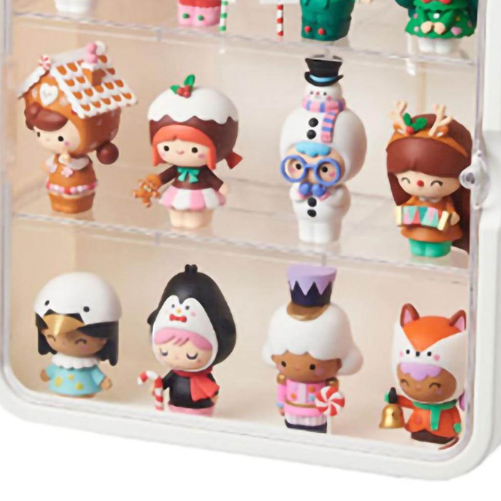 Doll Storage Holder Small Toys Figures Display Case Container with Transparent Dust Cover White