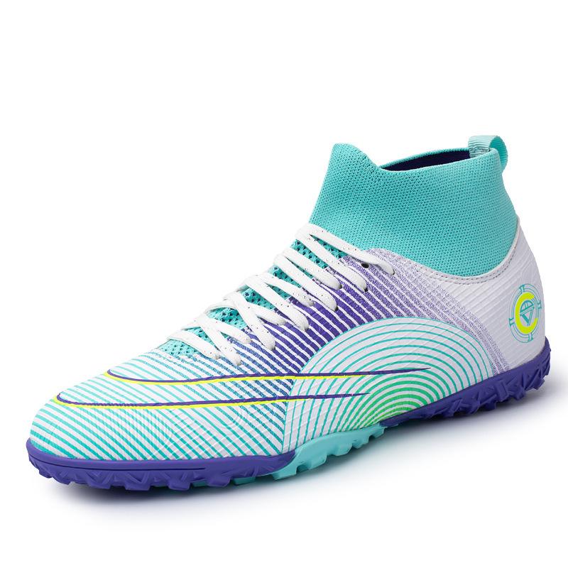 Детские и подростковые футбольные бутсы из кожи с высоким верхом, длинными и короткими шипами, с летающим носком, в наличии большие размеры