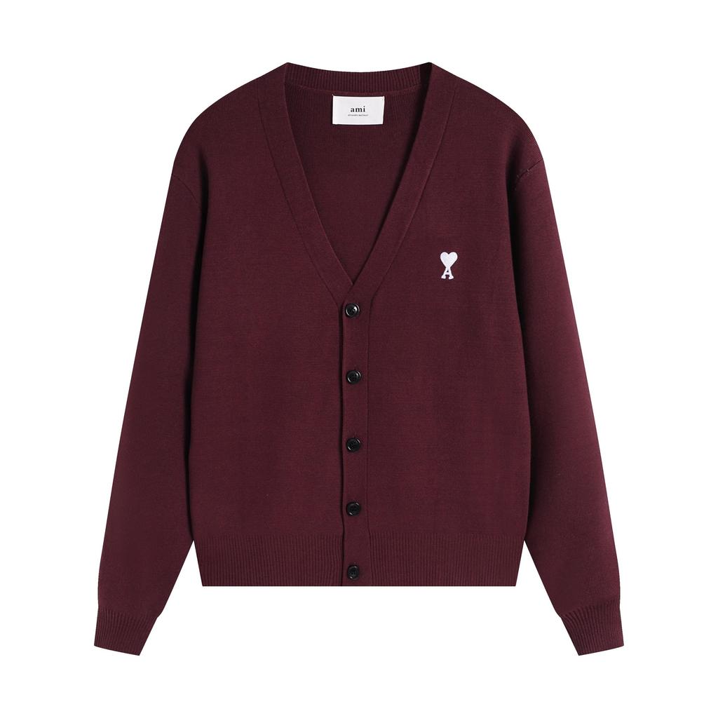 AMI Осень и Зима Мужской Новый Маленькое Белое Сердце Альпака Шерсть Смешанный Мягкий и Липкий Вязаный Кардиган Круглый Вырез Облако Свитер Карман Пальто