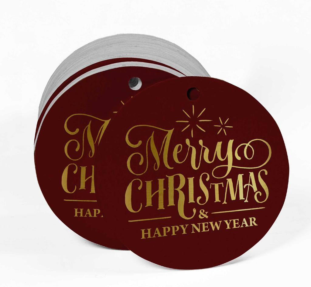 Inkdotpot Pack Of 100 Real Gold Foil Paper Tags Merry Christmas & Happy New Year Text Favor Hang