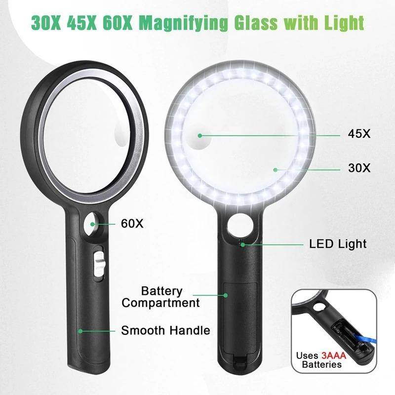 Magnifying Glass With 30 Led Lights, Handheld Illuminated Magnifier For Reading Jewelry Antiques Crafts Inspection