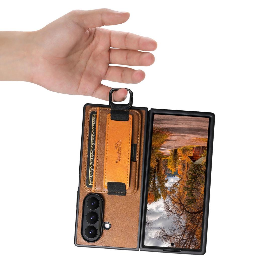 SUTENI Leather Case for Samsung Z Fold 7/6/5: Oil Wax Texture with Wrist Strap, Card Slot & Stand Feature