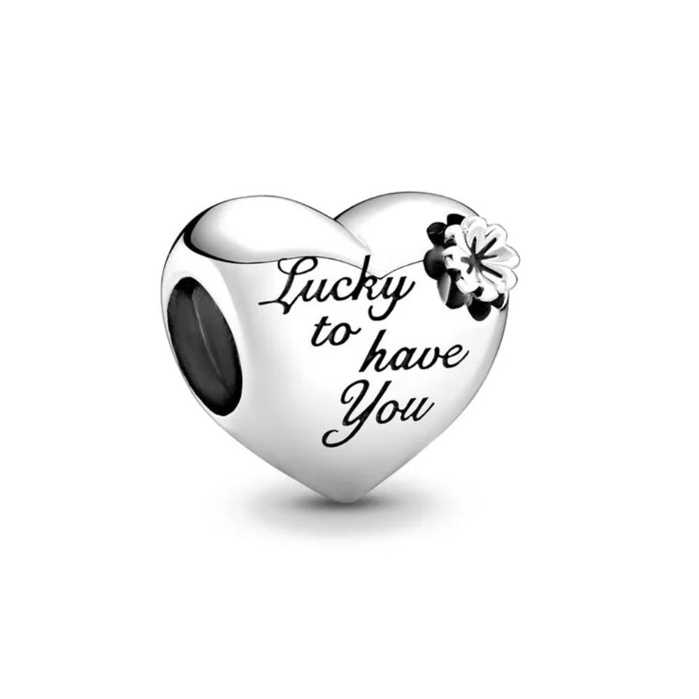 925 Silver Heart Series Four Leaf Clover Charms DIY Bracelet Necklace Jewelry Gift for Women Sister Friendship