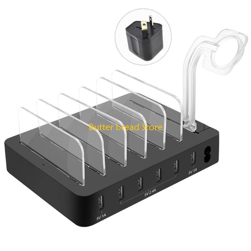 W89C Металлическая USB-станция для зарядки Быстрая многопортовая USB-станция Черный/Серебристый