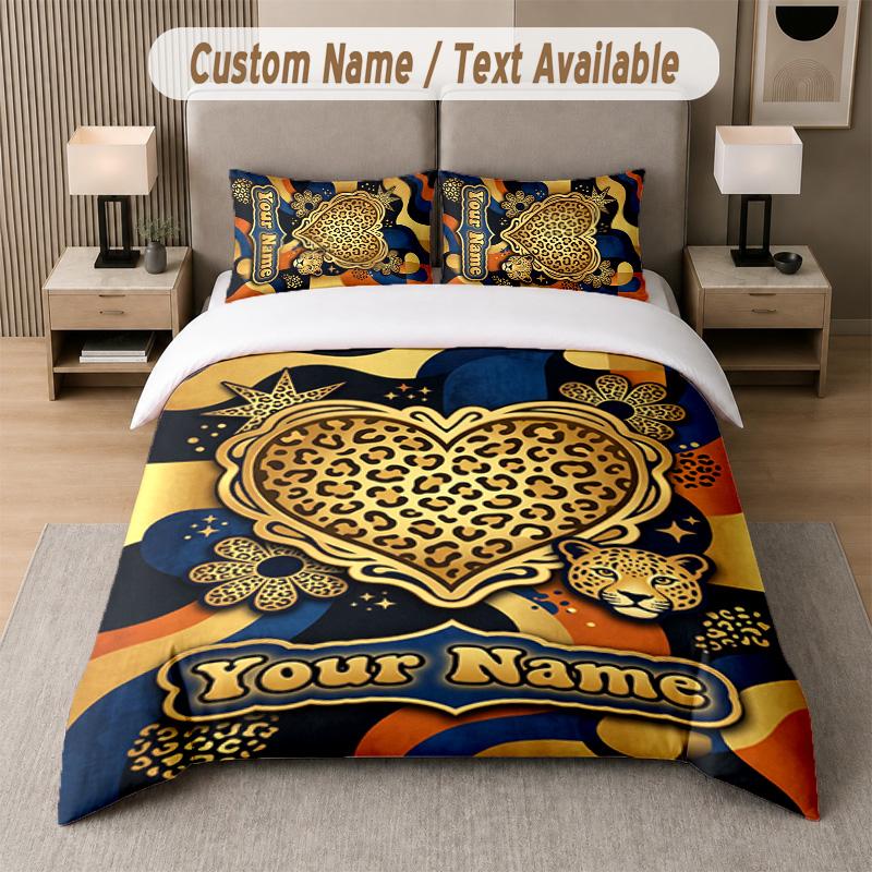 Lion Tiger Leopard Theme Custom Text Or Name 3Pcs Bedding Set 1 Flat Sheet & 2 Pillowcases Personalized Home Bedding