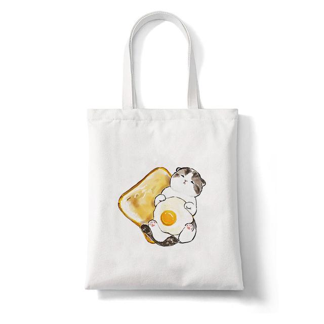 Harajuku Kawaii Cat Cartoon Canvas Bag Shopper Bag Letter Print Large Capacity Houlder Bags Shopping Bag Casual Fashion Tote Bag