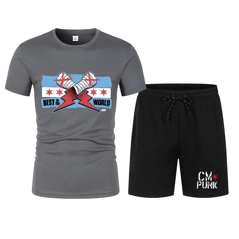 Мужская черная футболка Return of CM Punk, шорты, комплект, летние мужские костюмы с коротким рукавом, новые модные комплекты одежды 2024 года