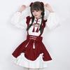 Cosplay Dress Lolita Maid Style Role Play Dress Hollow Out Shirring Contrast Color Tassel Bow Decor Pleated A-line Mini Dress New Year Party Costume