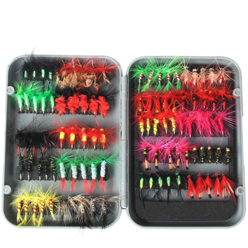 100pcs Fly Fishing Flies Kit Dry Wet Fly Fishing Flies Assortment with Fly Box Trout Bass