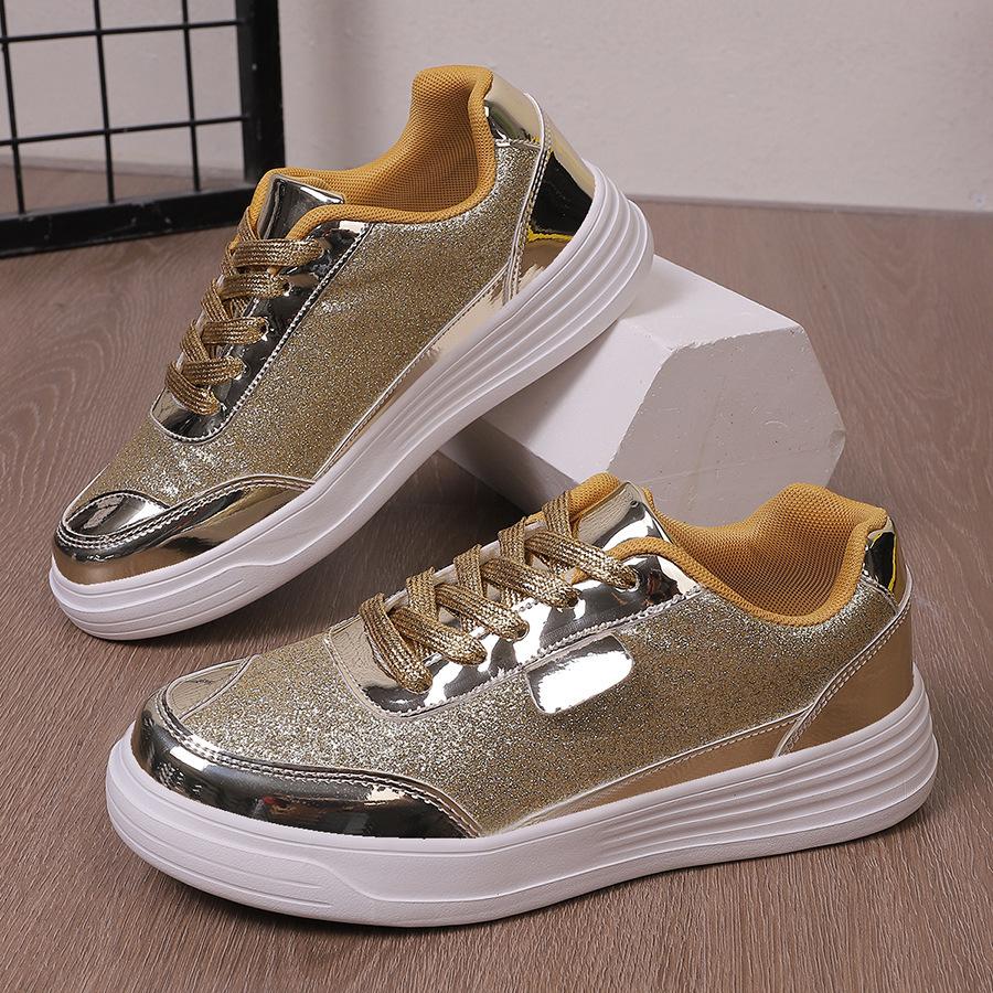 Spring And Autumn Korean Version Of Casual Sports Board Shoes, New Glossy Fashion Women'S Shoes, Low-Top Lace-Up Flats