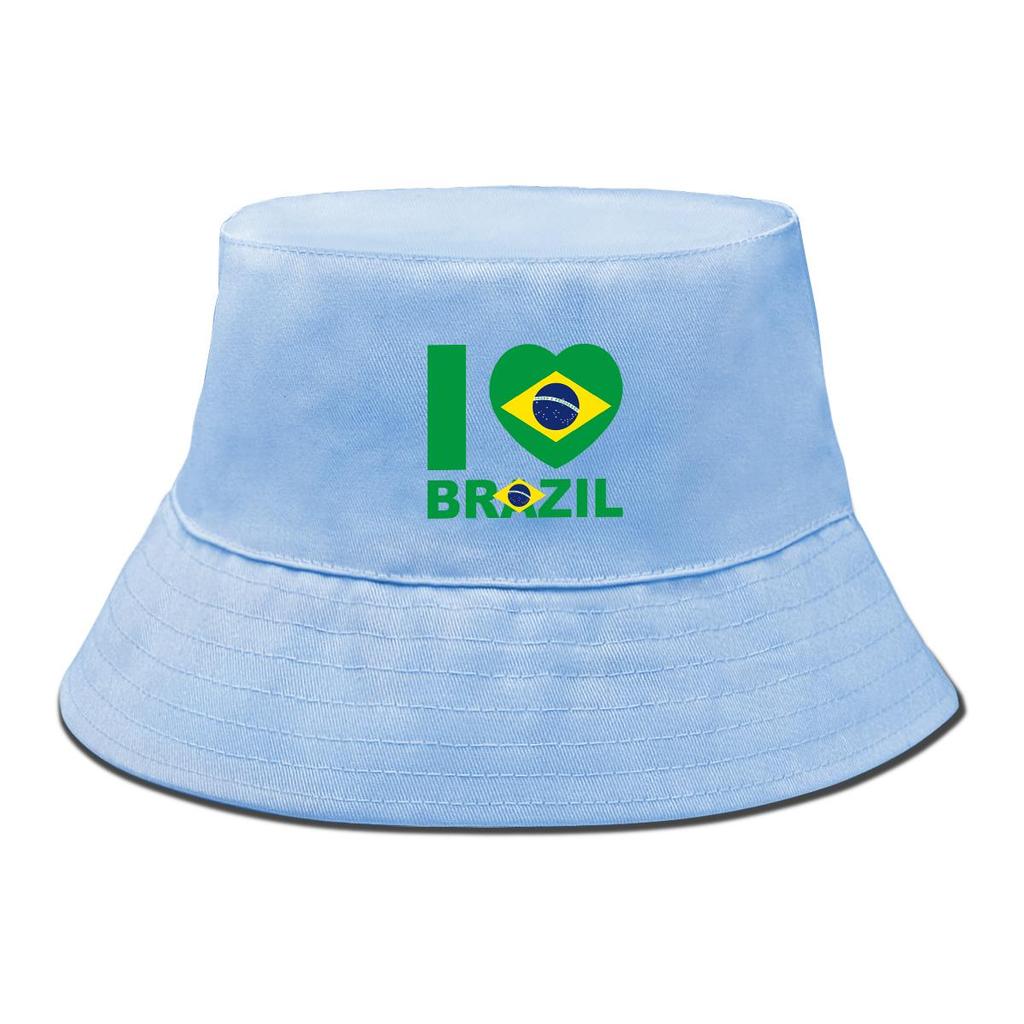 Flag of Brazil Print Bucket Hat , Patriotic Fisherman Cap Solid Color Unisex Candy Color Beach Hat