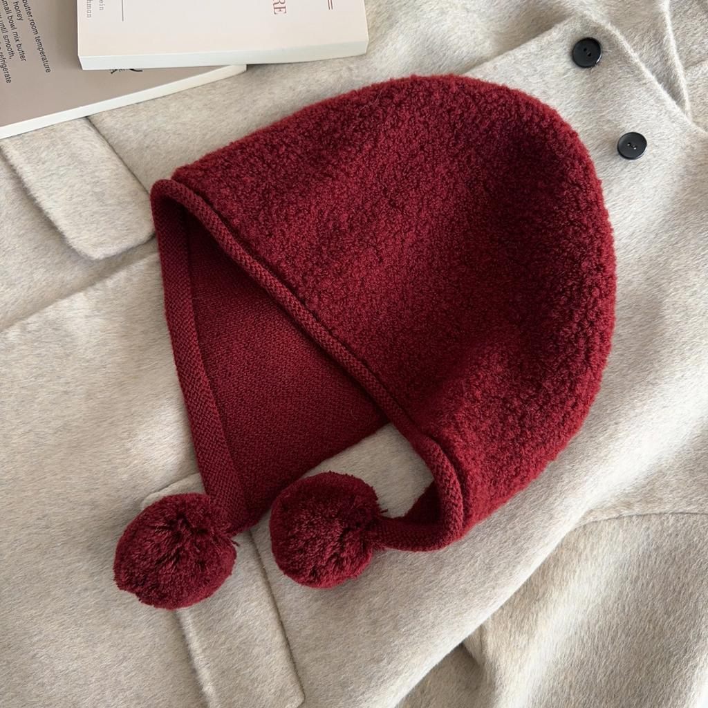 Wool% wool hairball barak hat women's winter warm face small red knitted hat ear protection cold
