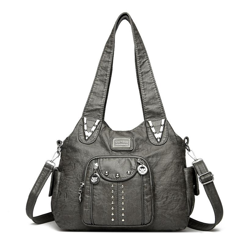 Мягкая кожаная сумка женская 2024 новая модная универсальная сумка через плечо из потертой кожи для женщин среднего возраста повседневная сумка для мам