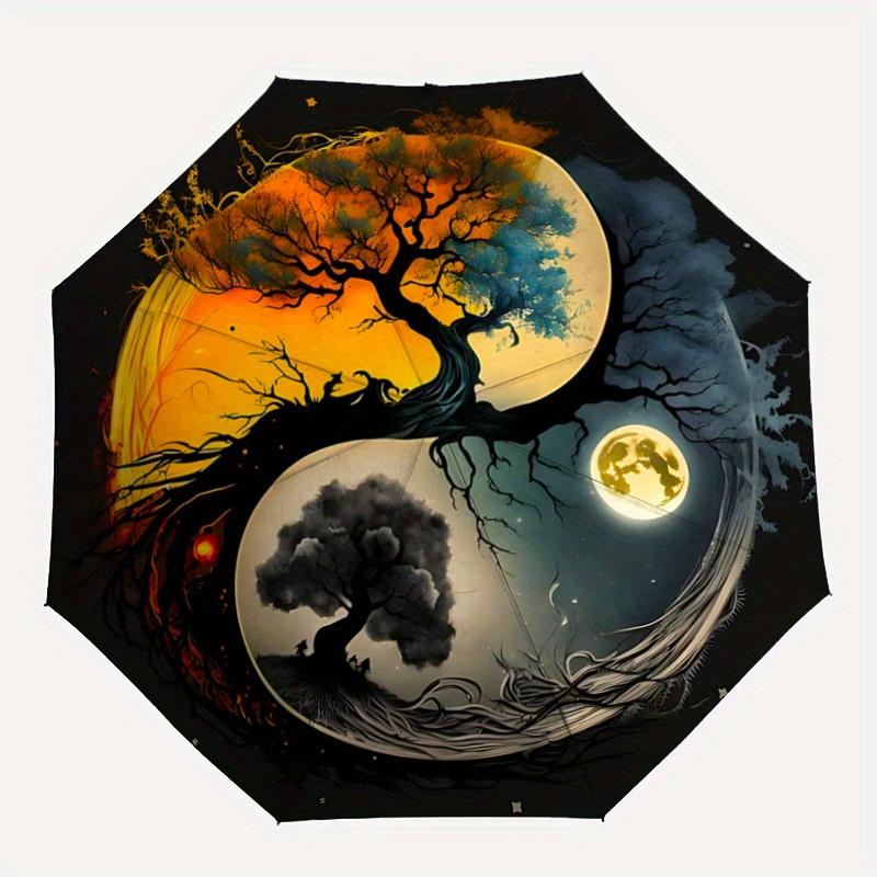 1pc Yin Yang Tree Automatic 3-Fold Umbrella Design, Cute Cartoon Pattern, Portable Outdoor Umbrella, Perfect, Holiday Gift for Disney fans.U100