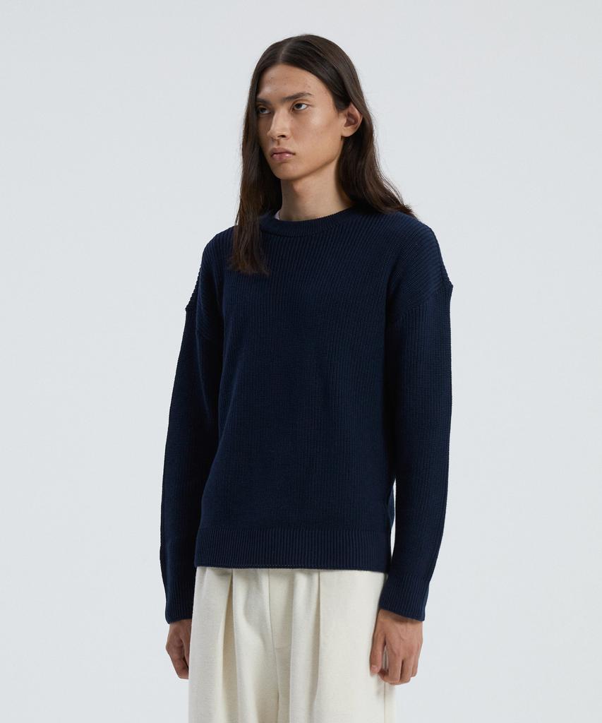 KNITTED Soft Cotton Drop Shoulder Waffle Knit Navy