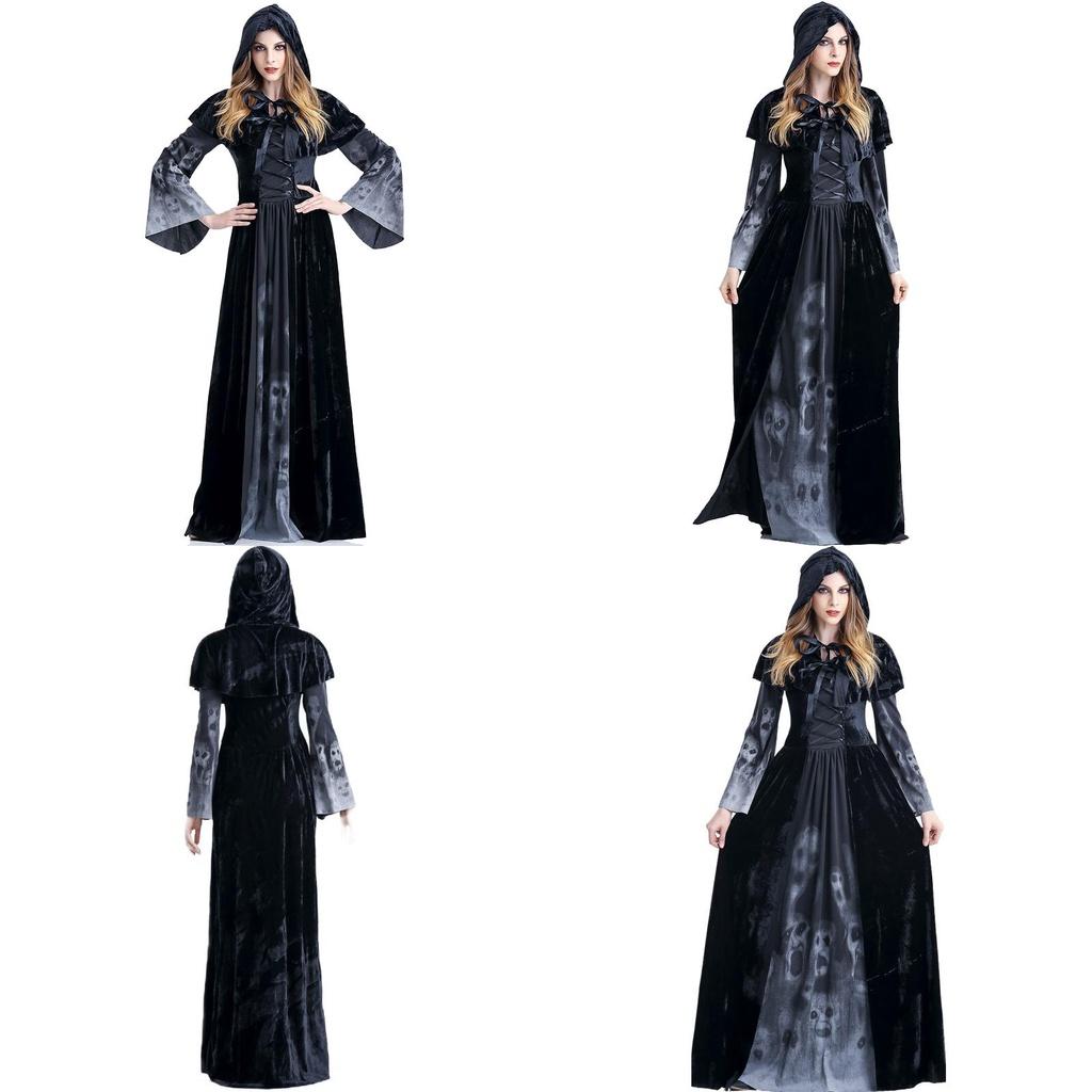 Enchanting Women's Wicked Queen Gothic Witch Costume With Elegant Long Bell Sleeves