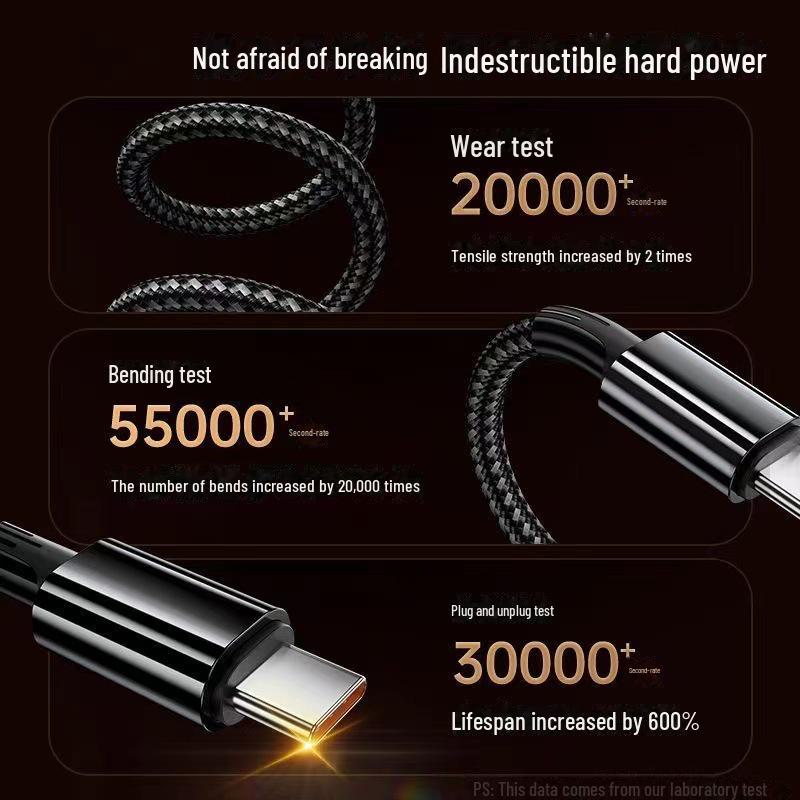 Super Fast Charge 6A Type-C Braided Data Cable for Huawei, Apple, Android - 120W