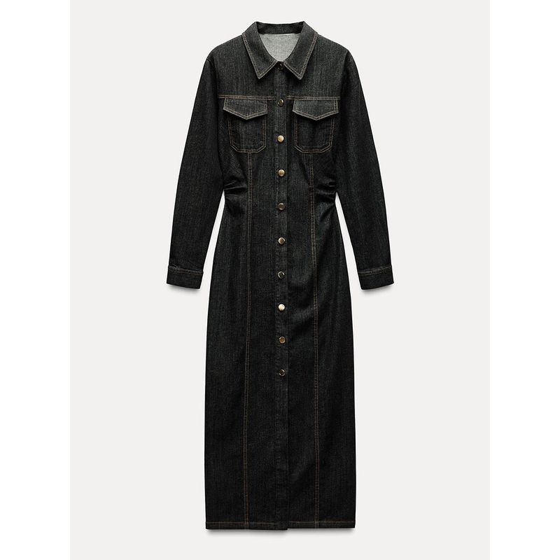 Za2025 Spring New Women's Clothing Simple Graceful All-Matching Jeans Long Sleeves Long Midi Skirt Dress 2270576