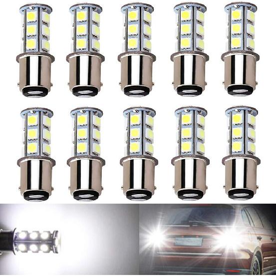 BlyilyB 10-Pack 6500K White 1157 2057 2357 7528 BAY15D LED Bulbs 5050 18-SMD Replacement Lamps For 12V Interior RV Camper Trailer Lighting Back Up